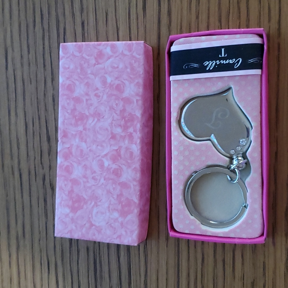 Camille Boxed Keyring in Silver, Customized with a T